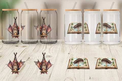 Glass Can Eerie Gothic Island Wildlife Watercolor Sublimation artnoy 