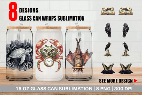 Glass Can Eerie Gothic Island Wildlife Watercolor Sublimation artnoy 
