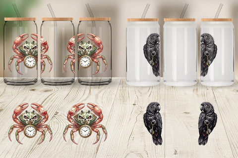 Glass Can Eerie Gothic Island Wildlife Watercolor Sublimation artnoy 