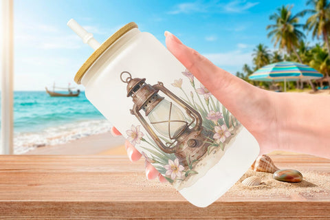 Glass Can Elegant Coastal Summer Watercolor Sublimation artnoy 