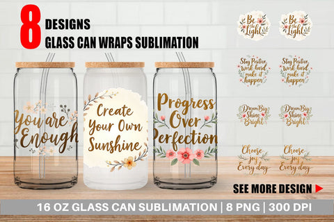 Glass Can Elegant Gold Motivational Quotes Sublimation artnoy 