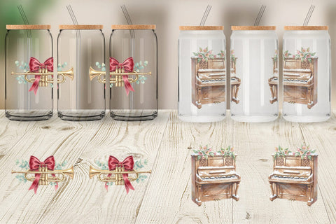 Glass Can Elegant Musical Holiday Watercolor Sublimation artnoy 