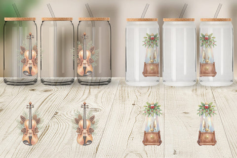 Glass Can Elegant Musical Holiday Watercolor Sublimation artnoy 