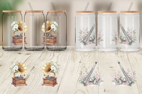 Glass Can Elegant Musical Holiday Watercolor Sublimation artnoy 