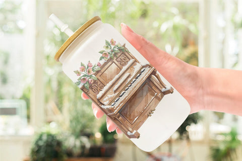 Glass Can Elegant Musical Holiday Watercolor Sublimation artnoy 