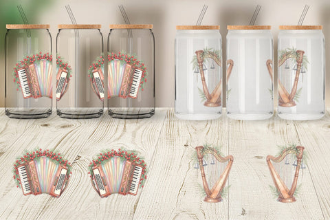 Glass Can Elegant Musical Holiday Watercolor Sublimation artnoy 
