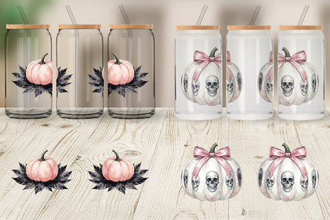 Glass Can Elegant Soft Goth Pumpkin Watercolor Sublimation artnoy 