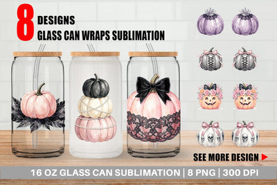 Glass Can Elegant Soft Goth Pumpkin Watercolor Sublimation artnoy 