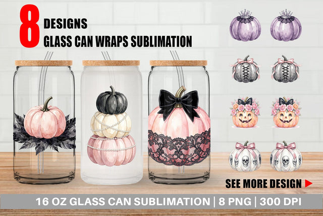 Glass Can Elegant Soft Goth Pumpkin Watercolor Sublimation artnoy 