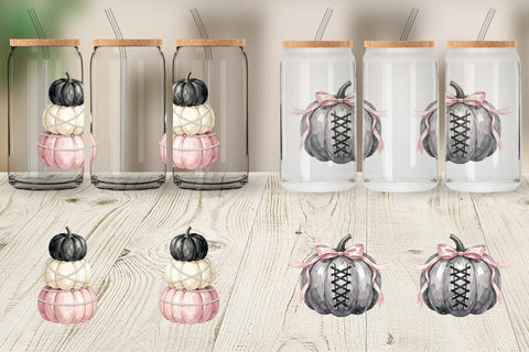 Glass Can Elegant Soft Goth Pumpkin Watercolor Sublimation artnoy 
