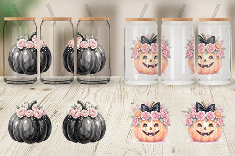 Glass Can Elegant Soft Goth Pumpkin Watercolor Sublimation artnoy 