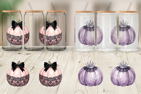 Glass Can Elegant Soft Goth Pumpkin Watercolor Sublimation artnoy 