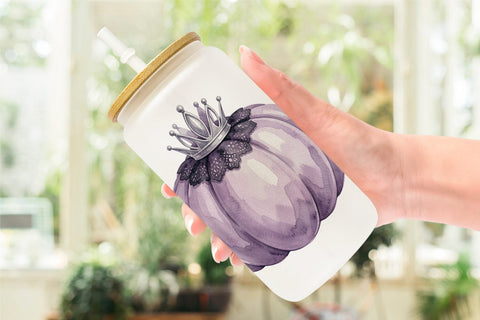 Glass Can Elegant Soft Goth Pumpkin Watercolor Sublimation artnoy 