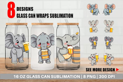 Glass Can Elephant Beer Day Sublimation artnoy 