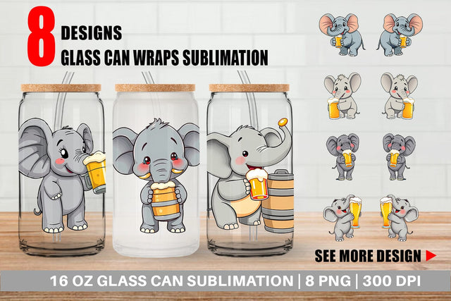 Glass Can Elephant Beer Day Sublimation artnoy 