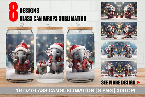 Glass Can Elephant Christmas Sublimation artnoy 