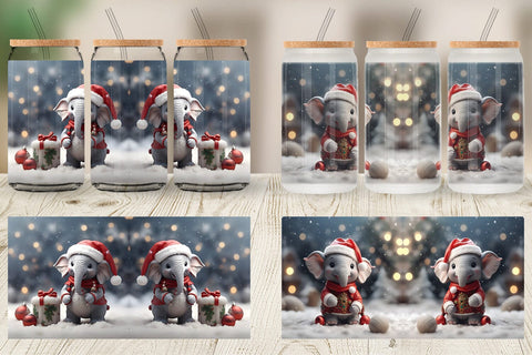 Glass Can Elephant Christmas Sublimation artnoy 