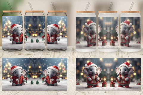 Glass Can Elephant Christmas Sublimation artnoy 