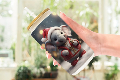 Glass Can Elephant Christmas Sublimation artnoy 