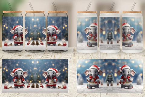 Glass Can Elephant Christmas Sublimation artnoy 