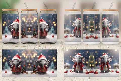 Glass Can Elephant Christmas Sublimation artnoy 