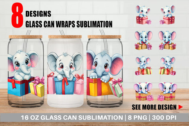 Glass Can Elephant Gift Sublimation artnoy 