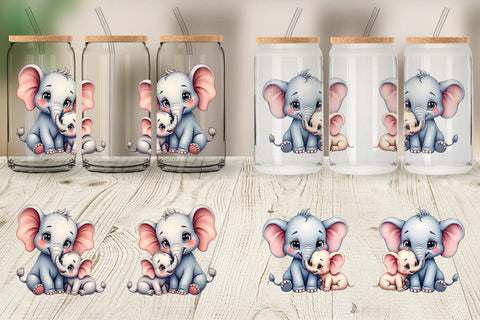 Glass Can Elephant Mother's Day Sublimation artnoy 