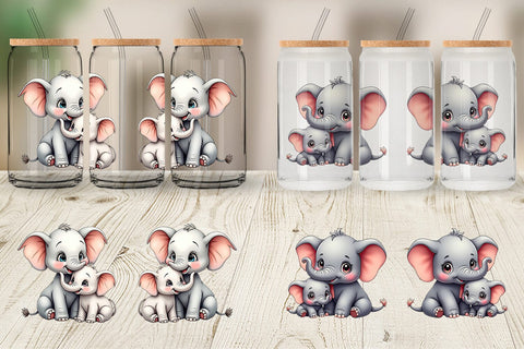 Glass Can Elephant Mother's Day Sublimation artnoy 