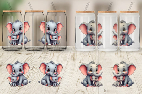Glass Can Elephant Mother's Day Sublimation artnoy 