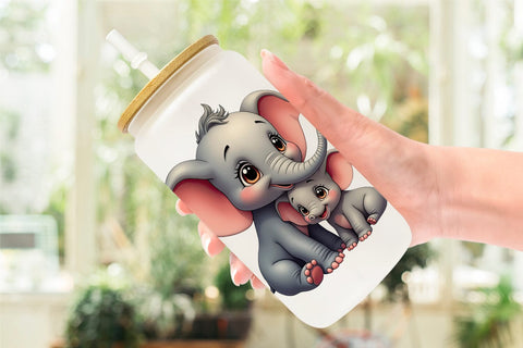 Glass Can Elephant Mother's Day Sublimation artnoy 