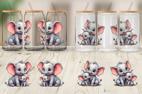 Glass Can Elephant Mother's Day Sublimation artnoy 