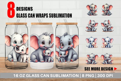 Glass Can Elephant Mother's Day Sublimation artnoy 