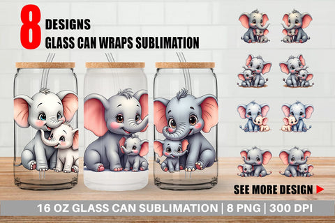 Glass Can Elephant Mother's Day Sublimation artnoy 