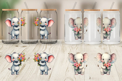 Glass Can Elephant Spring Bouquet Sublimation artnoy 