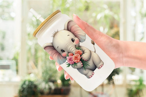 Glass Can Elephant Spring Bouquet Sublimation artnoy 