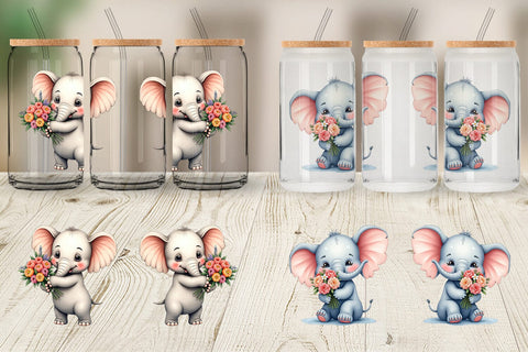 Glass Can Elephant Spring Bouquet Sublimation artnoy 
