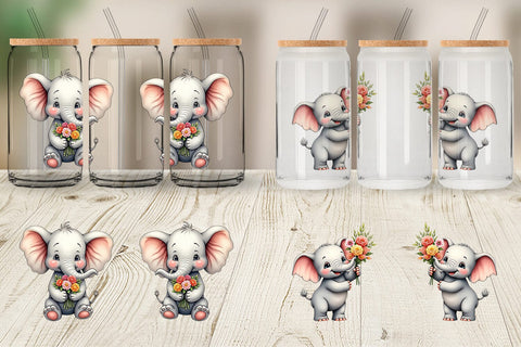 Glass Can Elephant Spring Bouquet Sublimation artnoy 