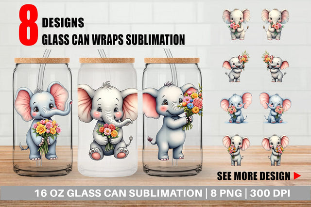 Glass Can Elephant Spring Bouquet Sublimation artnoy 