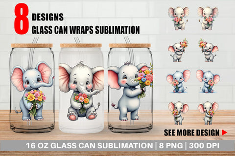 Glass Can Elephant Spring Bouquet Sublimation artnoy 