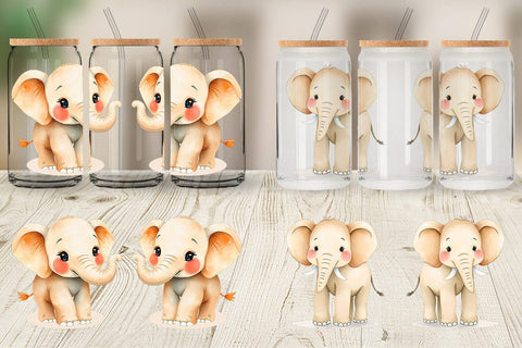 Glass Can Elephant Wildlife Sublimation artnoy 