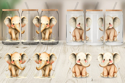 Glass Can Elephant Wildlife Sublimation artnoy 