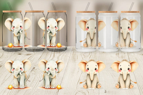 Glass Can Elephant Wildlife Sublimation artnoy 