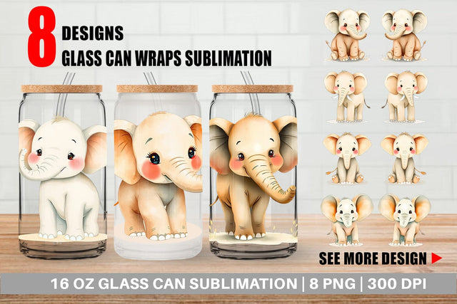 Glass Can Elephant Wildlife Sublimation artnoy 