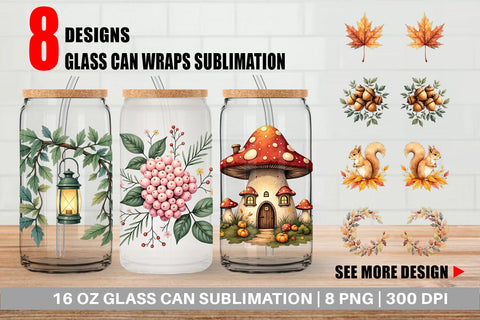 Glass Can Enchanted Autumn Forest Sublimation artnoy 