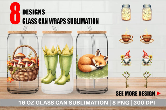 Glass Can Enchanted Fall Cottagecore Sublimation artnoy 