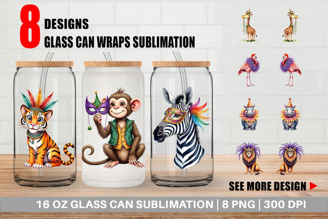 Glass Can Enchanted Forest Masquerade Animal Sublimation artnoy 