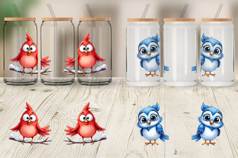 Glass Can Enchanted Winter Birds Watercolor Sublimation artnoy 