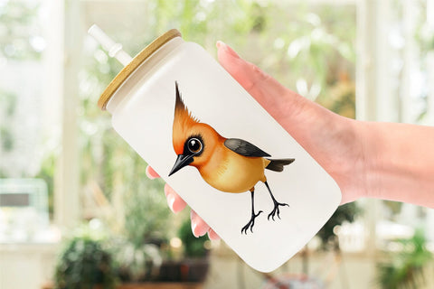 Glass Can Enchanted Winter Birds Watercolor Sublimation artnoy 