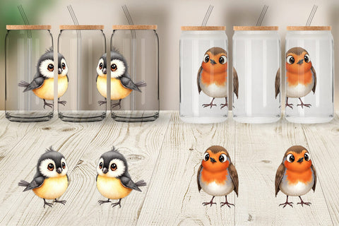 Glass Can Enchanted Winter Birds Watercolor Sublimation artnoy 