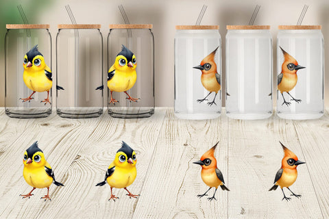 Glass Can Enchanted Winter Birds Watercolor Sublimation artnoy 